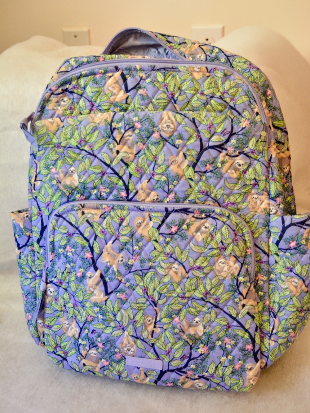 Vera Bradley Essential Lg, Backpack, Retired, Hanging Around Purple, Sloth, NWT